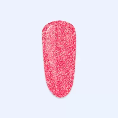 Ponta de unha artificial rosa glitter em fundo azul claro