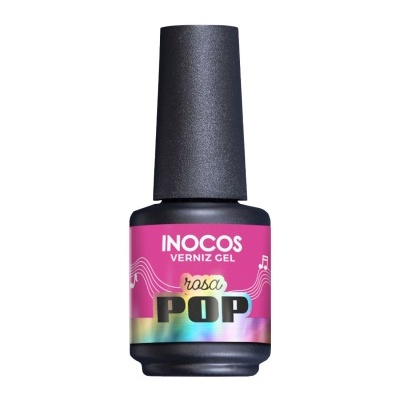 Frasco de verniz gel rosa INOCOS Pop com tampa preta