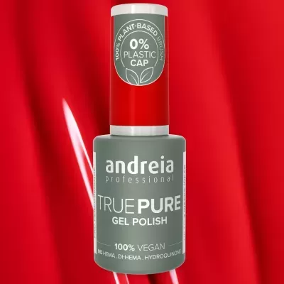 Verniz gel verde cinzento Andreia Professional True Pure com tampa vermelha e texto branco