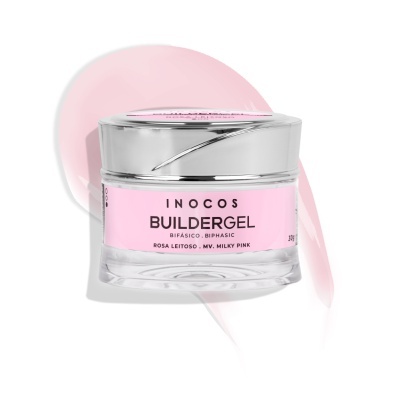 Frasco de gel Inocos Buildergel rosa leitoso com tampa prateada