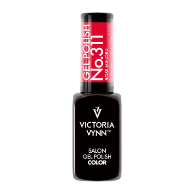 Frasco de verniz gel preto com rótulo vermelho e texto VICTORIA VYNN