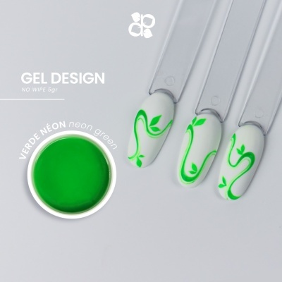 Gel para unhas verde néon e unhas artificiais decoradas com linhas e folhas verdes