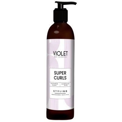 Frasco plástico castanho com tampa dispensadora preta e rótulo branco com texto violeta