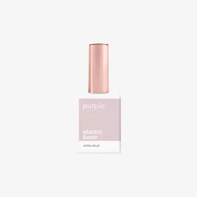 Verniz de unha purple PROFESSIONAL elastic base white cloud em frasco com tampa rose gold.