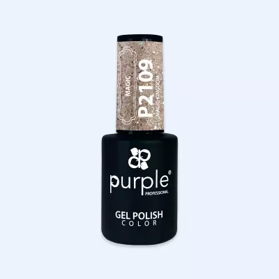 Frasco de verniz gel gel color Preto com tampa glitter dourado.