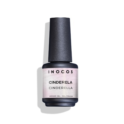 Frasco preto de verniz gel INOCOS com etiqueta CINDERELA