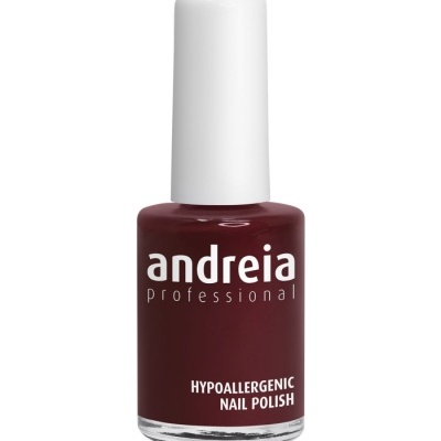 Frasco de verniz de unhas bordô escuro com tampa branca da marca andreia professional