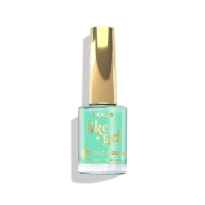 Verniz para unhas turquesa com tampa dourada e texto dourado