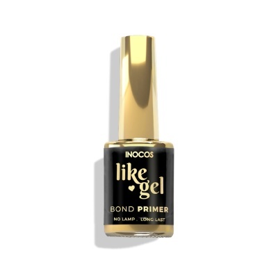 Frasco de verniz gel Inocos Like Gel Bond Primer com tampa dourada e corpo preto