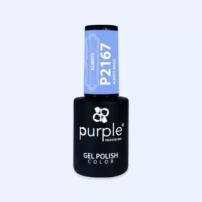 Frasco de verniz gel para unhas preto com tampa azul e texto branco