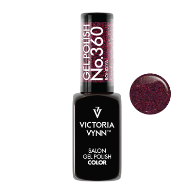 Frasco de verniz gel Victoria Vynn número 360 cor glitter vermelho e roxo