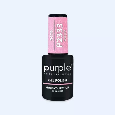 Verniz gel Purple preto com rótulo rosa e texto branco