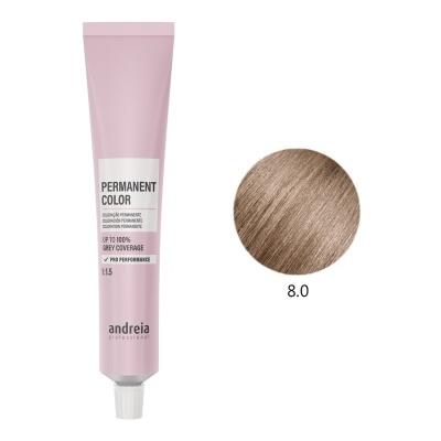 Tubo de tinta de cabelo permanente cor-de-rosa com amostra de cor castanho claro 8.0