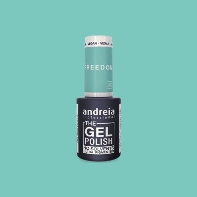 Esmalte gel Andreia Professional com tampa verde água e embalagem preta