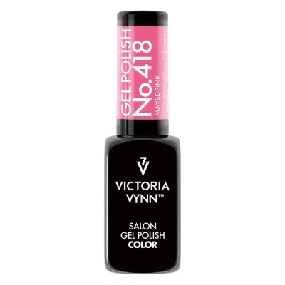 Verniz gel para unhas Victoria Vynn No.418 Maybe Pink com frasco preto e etiqueta rosa.