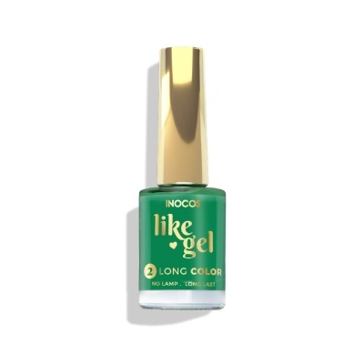 Frasco de verniz para unhas verde INOCOS like gel 2 LONG COLOR com tampa dourada