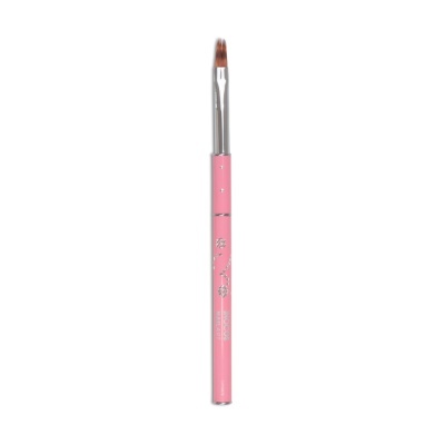 Pincel para unhas rosa com cerdas castanhas e decoração brilhante