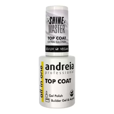 Frasco branco de verniz de unhas Andreia Top Coat