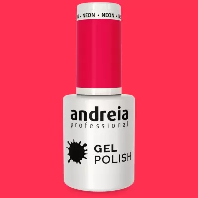 Frasco de verniz gel para unhas andreia professional com tampa rosa neon.