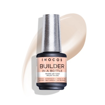 Frasco de verniz de unhas nude leitoso com tampa prateada