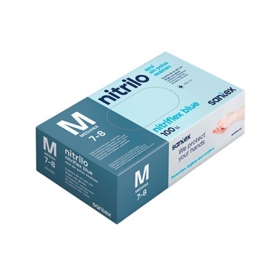 Caixa de luvas de nitrilo azul tamanho médio
