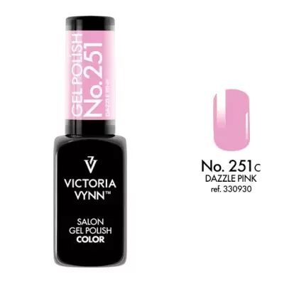 Frasco de verniz gel para unhas rosa da marca Victoria Vynn com amostra da cor.