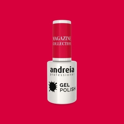 Frasco de verniz gel Andreia professional com tampa vermelha e texto MAGAZINE COLLECTION