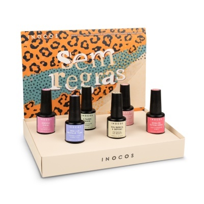 Conjunto de seis vernizes gel INOCOS com embalagem colorida semipermanente