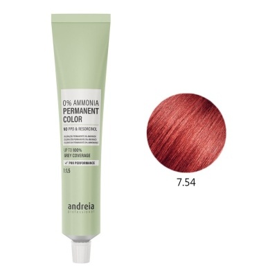 Tubo de tinta de cabelo permanente Andreia Professional cor 7.54
