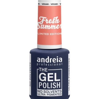 Verniz gel azul escuro Andreia professional com tampa branca e rótulo coral
