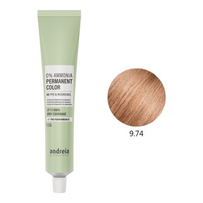 Tubo verde de tinta de cabelo com amostra de cor castanha clara