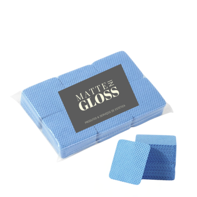 Pacote de esponjas retangulares azuis com rótulo da marca matte in gloss