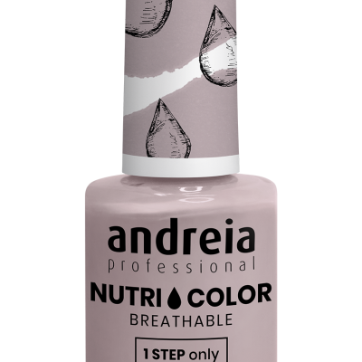 Verniz rosa claro andreia professional com tampa branca e detalhes preto e branco.