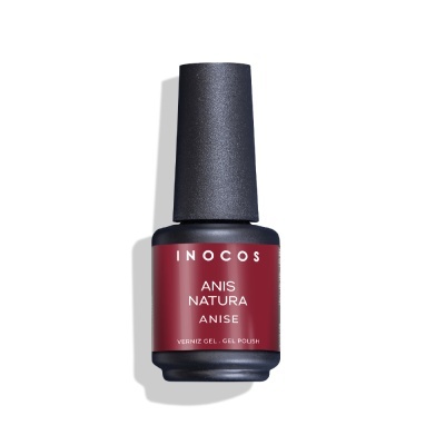 Frasco de verniz gel INOCOS vermelho com tampa preta