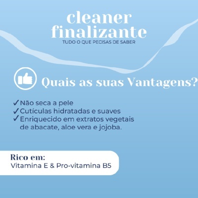 Texto sobre cleaner finalizante e suas vantagens em fundo azul claro