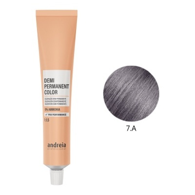 Tubo de coloração de cabelo Demi Permanent Color Andreia e amostra da cor 7.A cinza chumbo