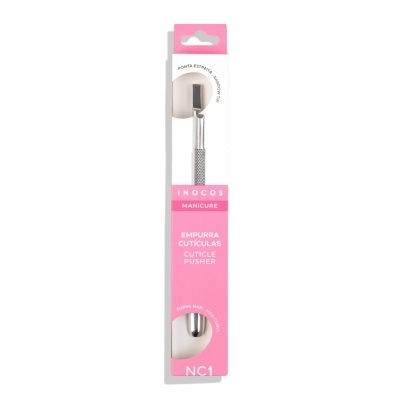 Empurra cutículas INOCOS aço inox cabo texturizado prata embalagem rosa