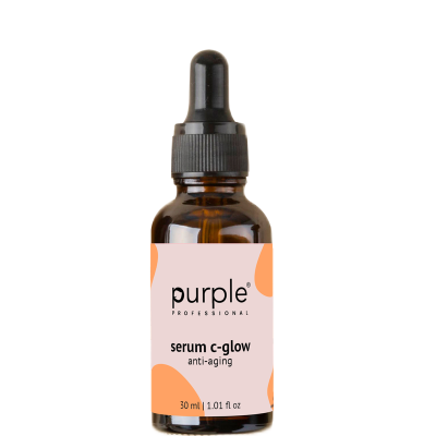 Frasco de sérum anti-envelhecimento com conta-gotas e rótulo rosa e laranja