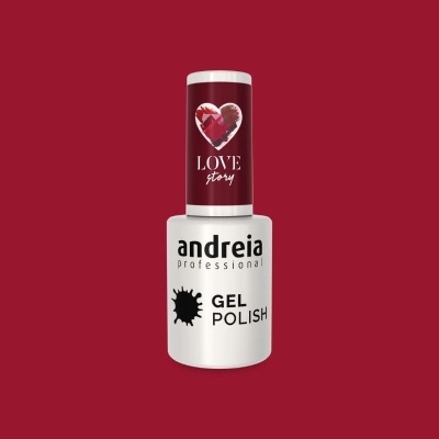 frasco de verniz gel Andreia Professional cor vinho com tampa vermelha e coração