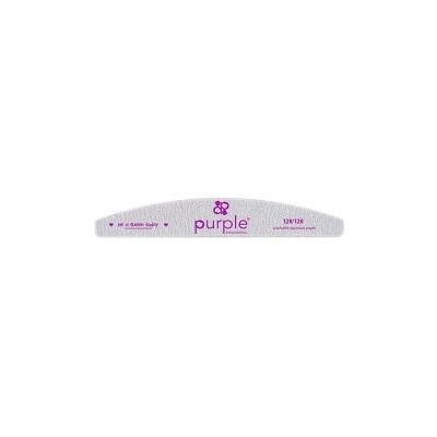 Lima para unhas semicircular cinzenta com texto roxo