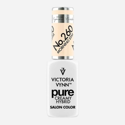 Frasco de verniz gel Victoria Vynn branco com tampa prata e rótulo creme No.260 MORNING STAR
