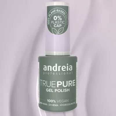 Frasco de verniz gel para unhas verde fosco com tampa lilás e texto branco