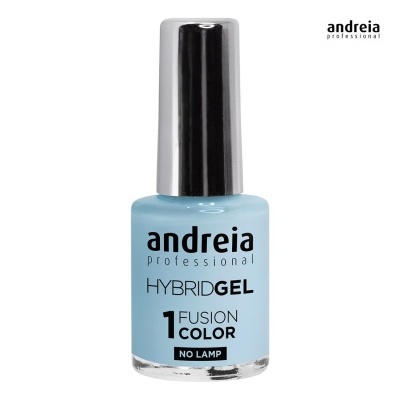 Frasco de verniz de unhas azul claro com tampa prateada e texto preto