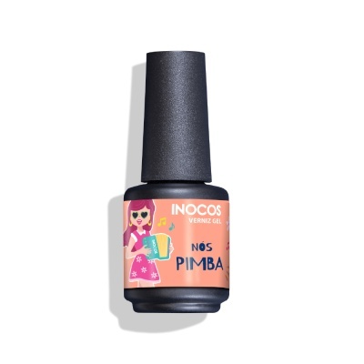 Frasco de verniz gel INOCOS cor pêssego com ilustração e texto