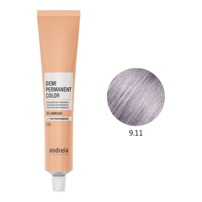 Tubo de tinta para cabelo e amostra de cor cinza 9.11