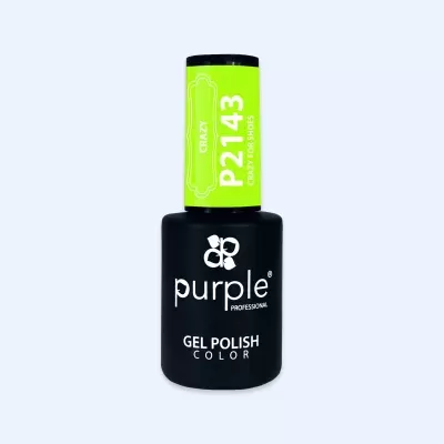 Frasco de verniz gel preto com tampa verde fluorescente rotulada P2143