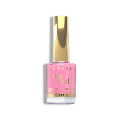 Verniz de unhas cor-de-rosa INOCOS com tampa dourada e texto dourado
