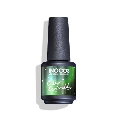 Frasco de verniz gel verde INOCOS Cateye Esmeralda com tampa preta