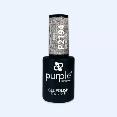 frasco de esmalte de gel Purple Professional cor P2194 glitter prateado