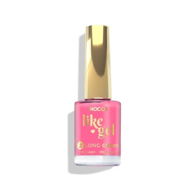 Frasco de verniz semipermanente rosa com tampa dourada e texto dourado